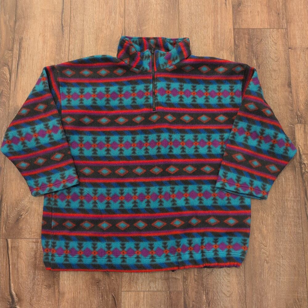 VTG North West Blue Adult XL‎ Aztec Sweater Native Print Western Colorful
